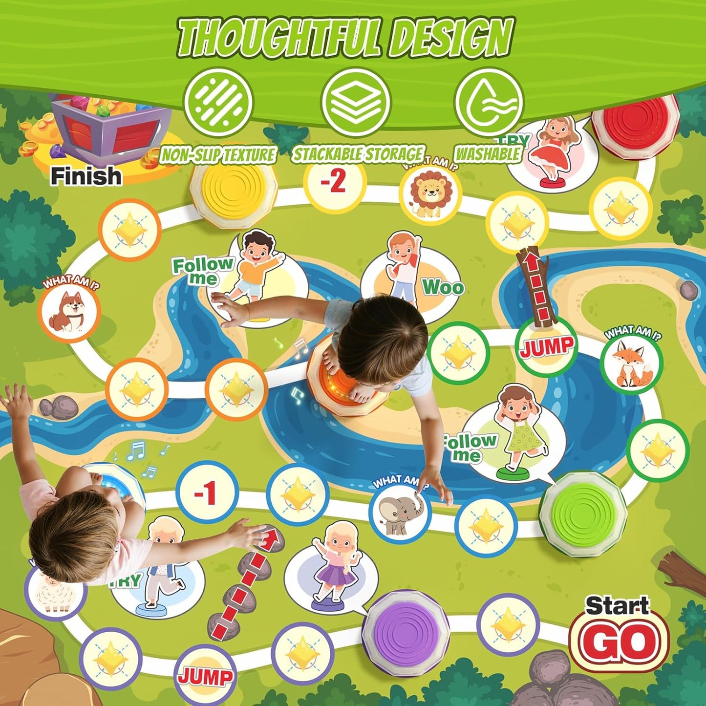HYES - Piedras iluminadas con mapa de juego para niños de 3, 4, 5 |...