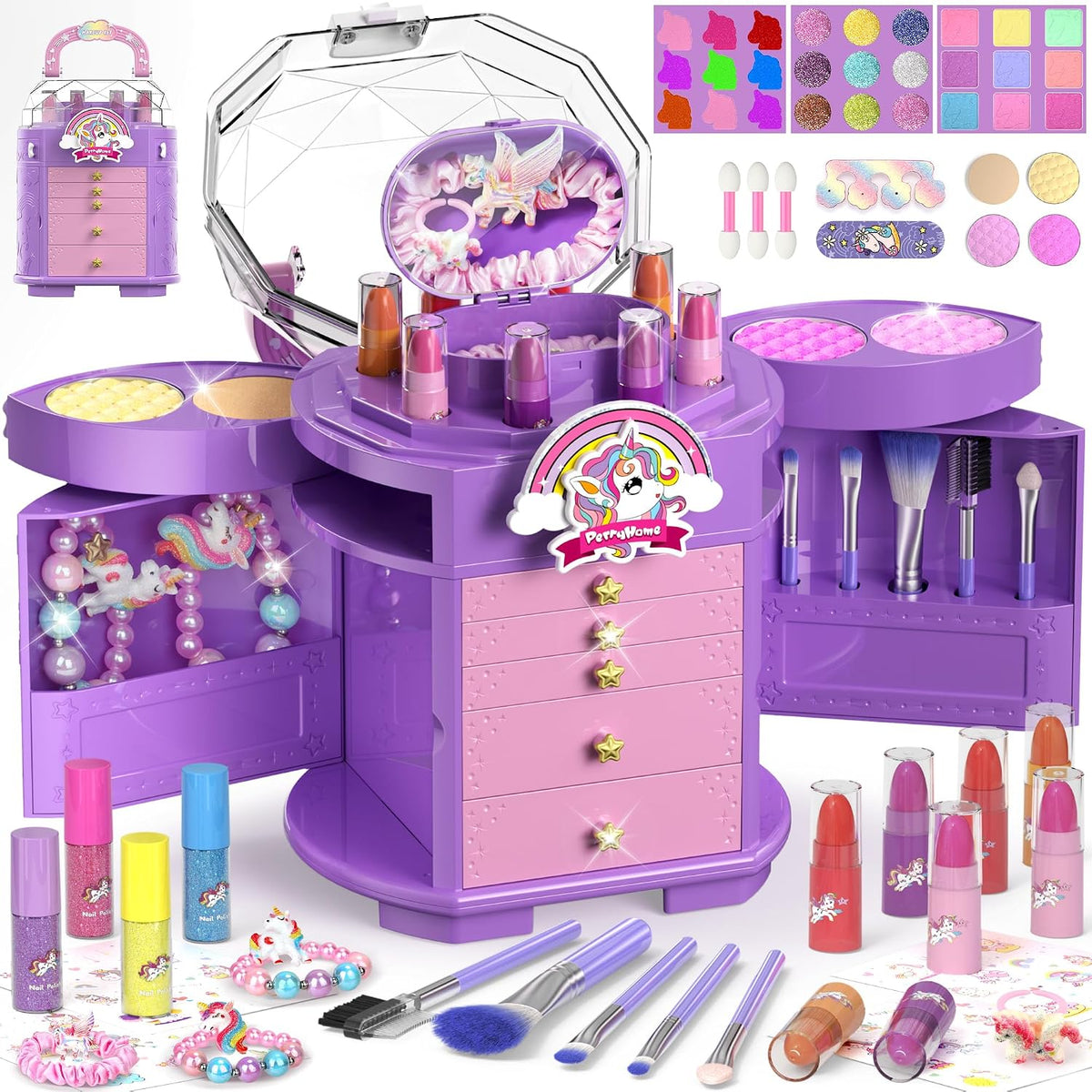 PERRYHOME Juego de Maquillaje para Niñas, 63 Piezas Lavable No Tóxi...