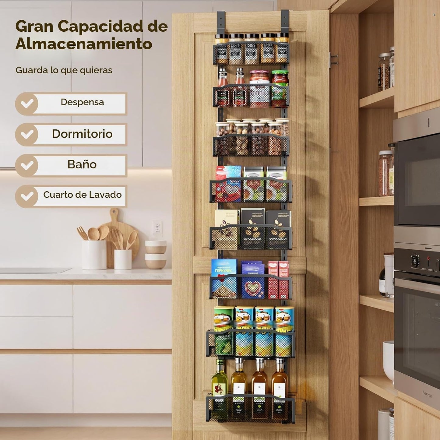 Delamu Organizador de despensa de 8 niveles sobre la puerta, 2 en 1...