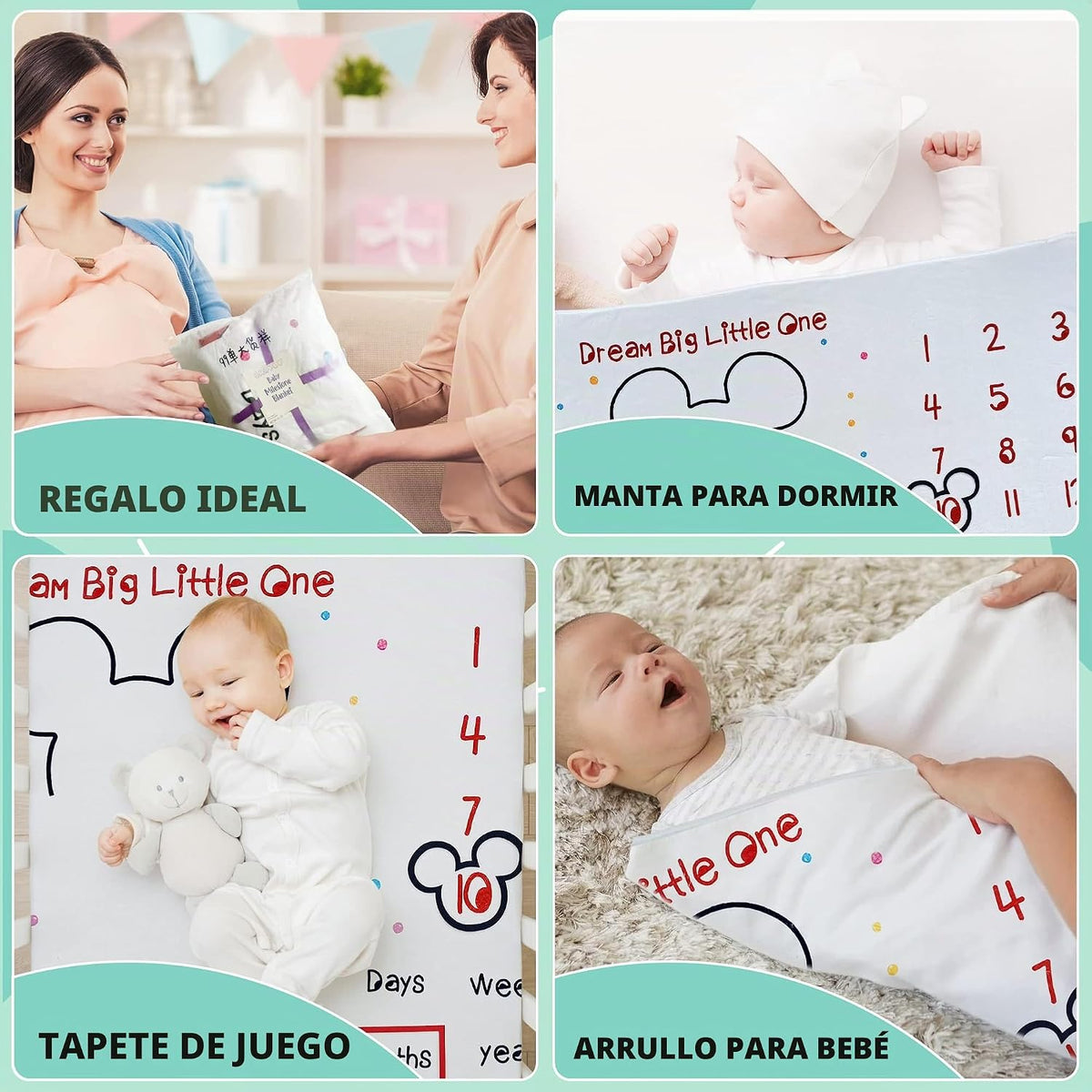 babyly Manta de hitos para bebé con tabla de crecimiento, sombrero...