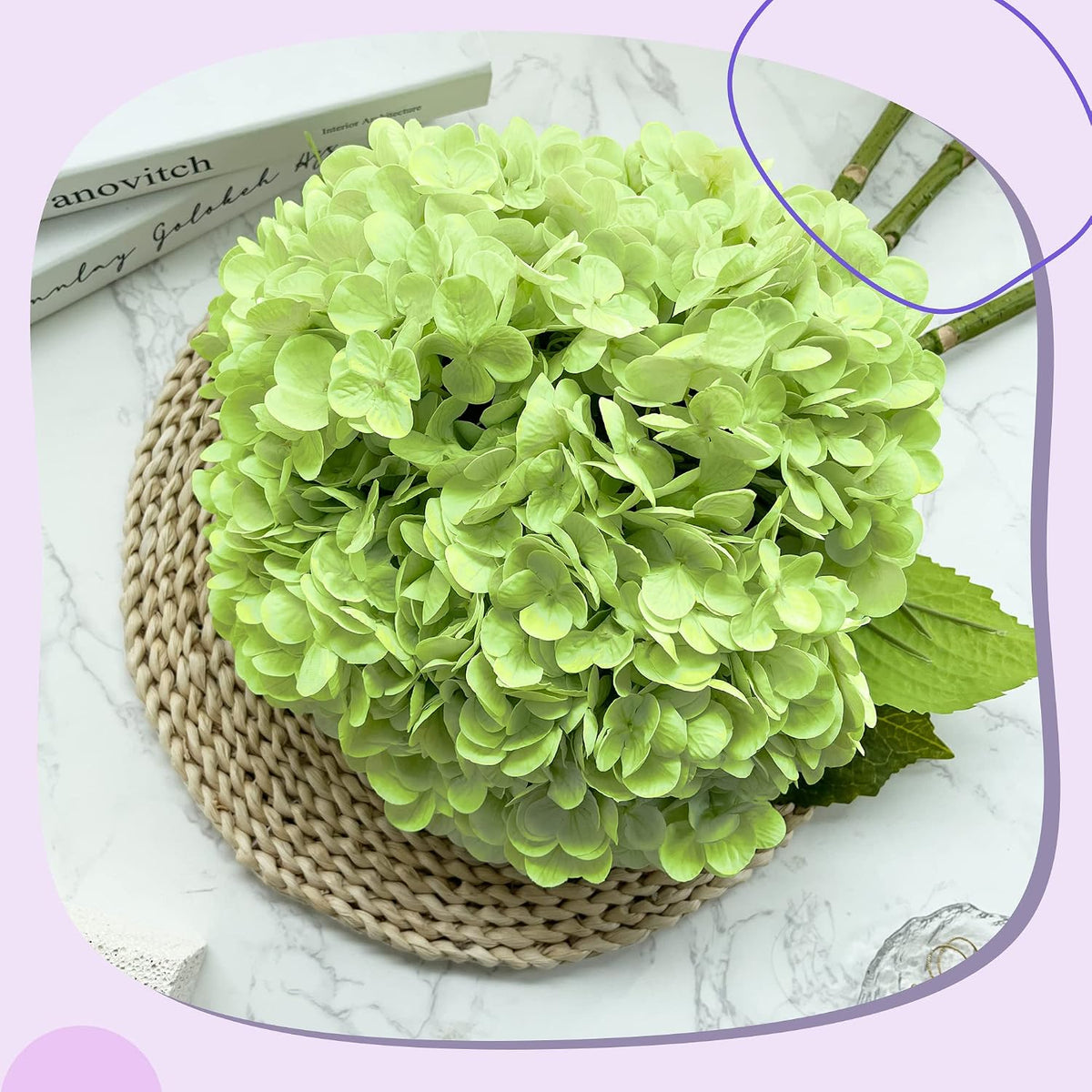 Yatim Hortensias artificiales verdes de 21 pulgadas con tallos, 5 u...