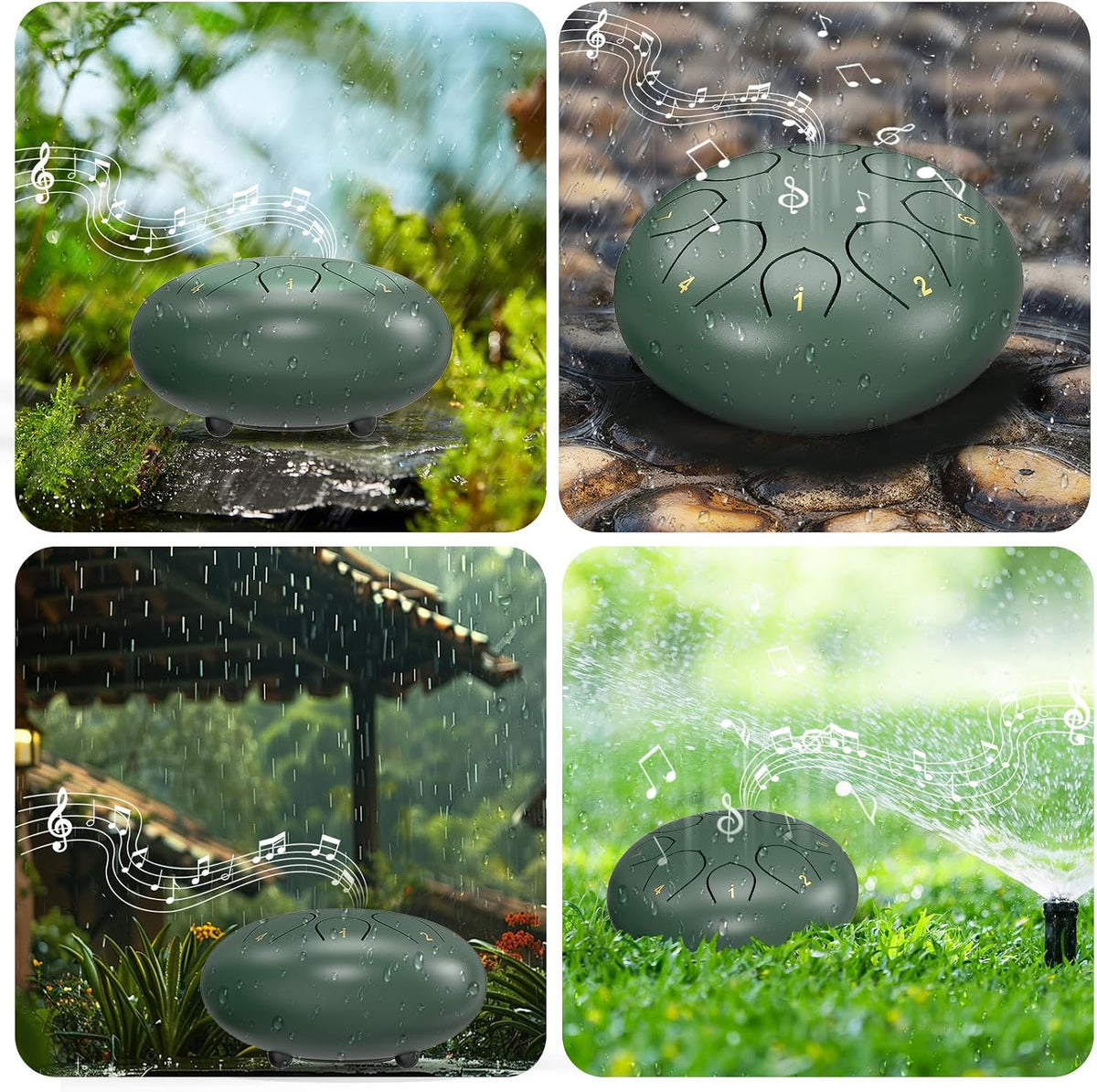 Tambor de lluvia para jardín exterior, 6 pulgadas, 8 notas, tambor...