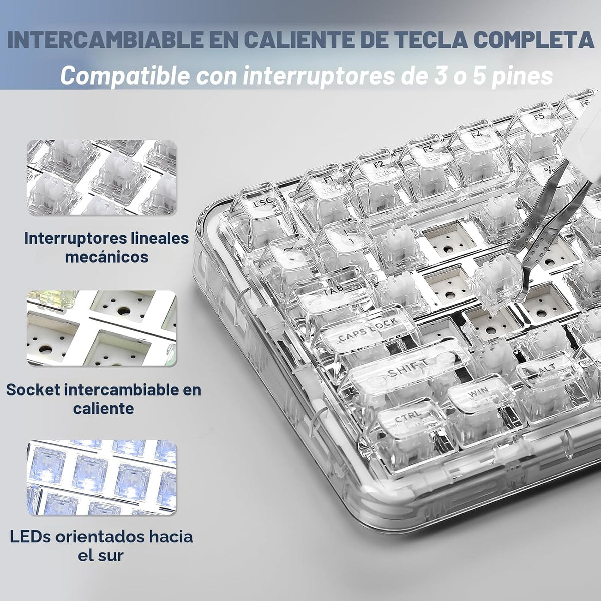 YUNZII X98 QMK\/VIA Teclado mecánico inalámbrico para juegos con pe...