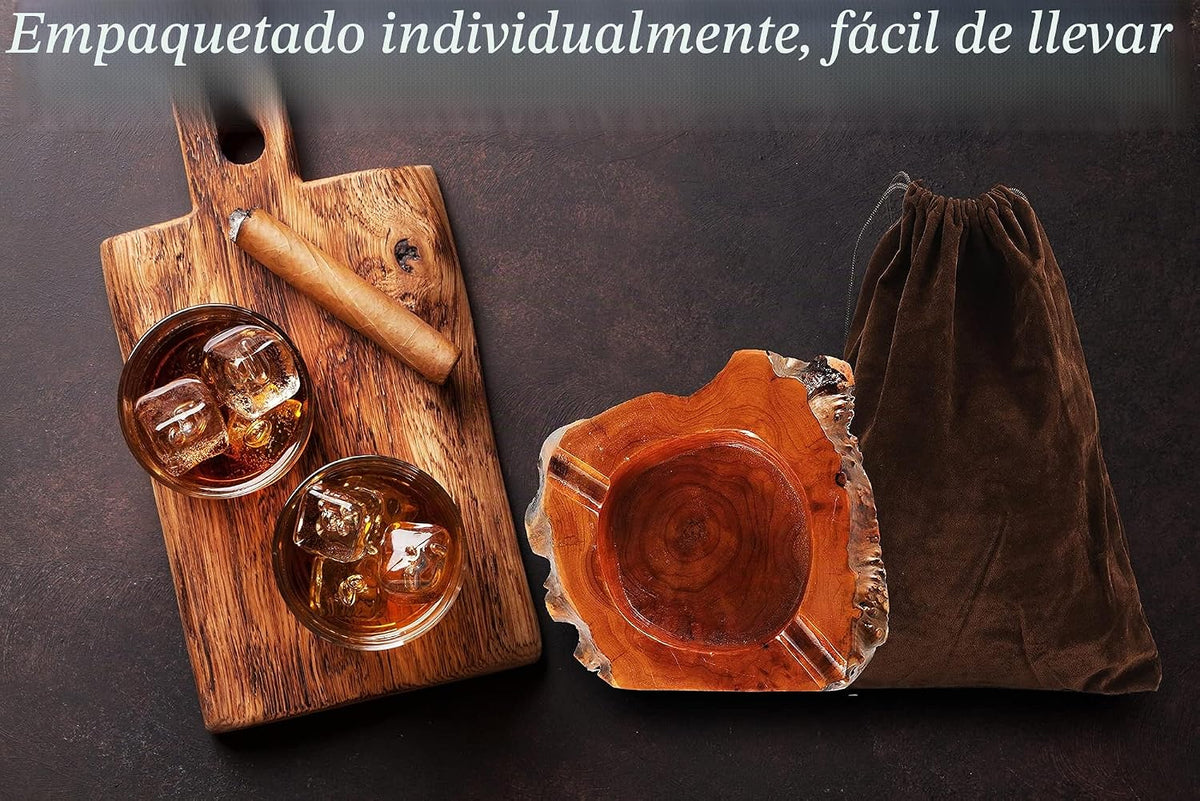 Cenicero de madera para cigarros para interiores y exteriores, gran...