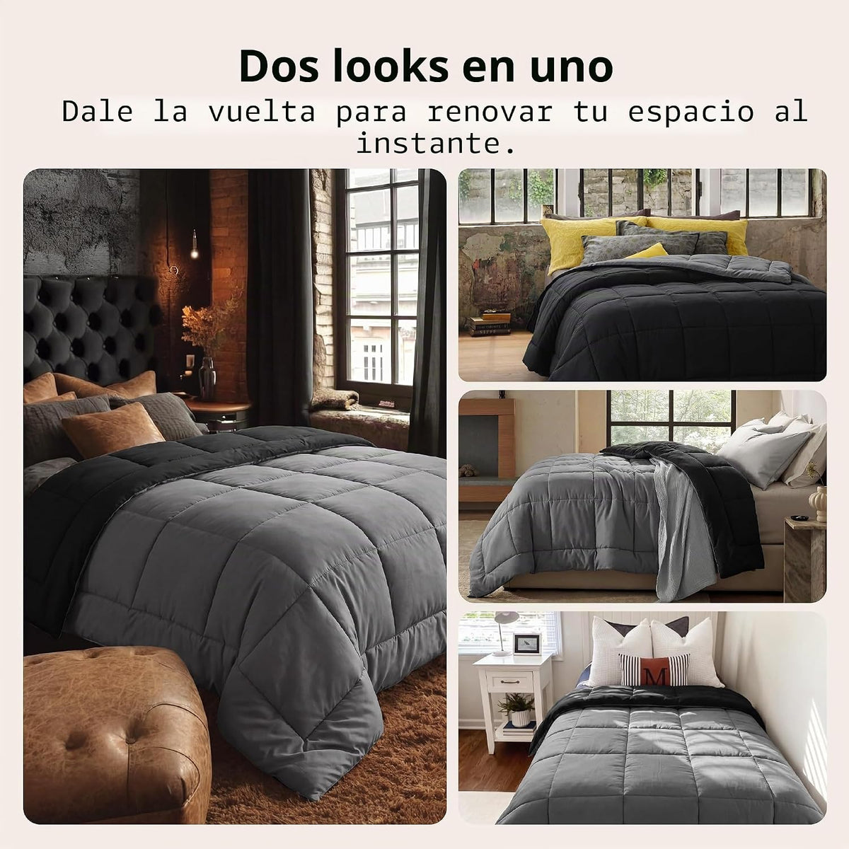 Bedsure Edredones Tamaño Queen - Relleno de Edredón Negro\/Gris Alt...