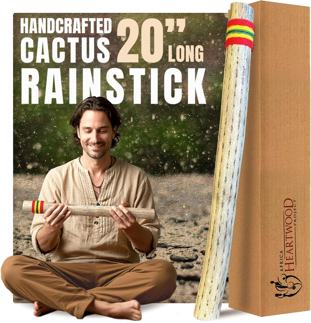 Africa Heartwood Project - Palo de lluvia de cactus de 20 pulgadas...