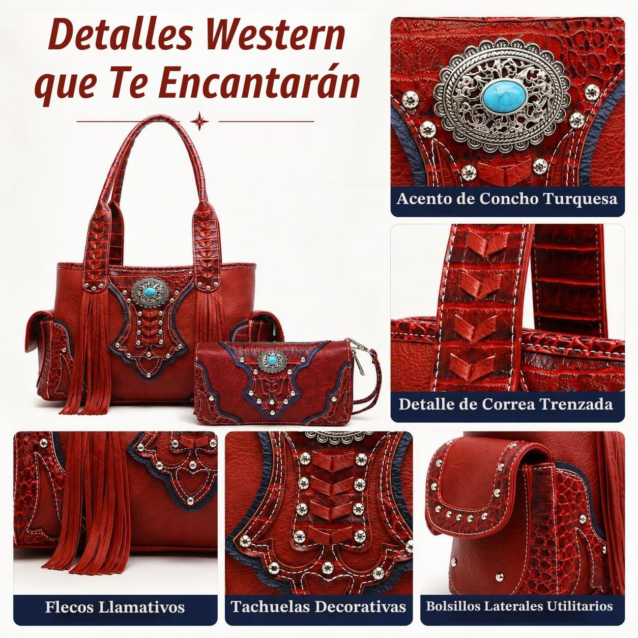 Estilo occidental vaquera tejida con flecos de cocodrilo magnífico...