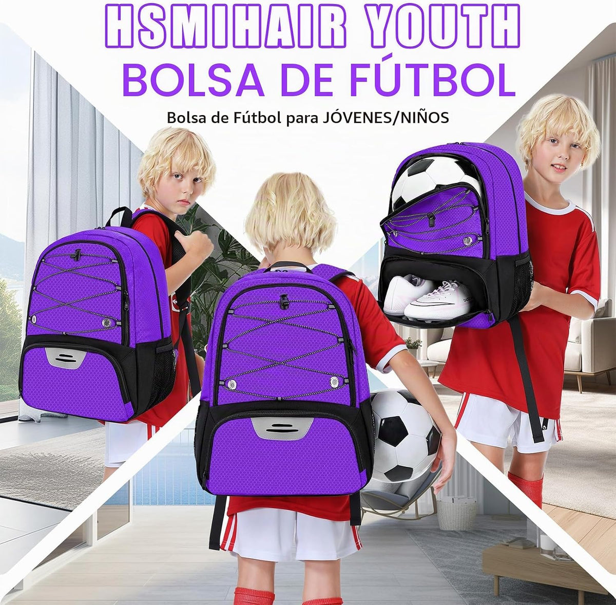 Hsmihair - Mochila de fútbol juvenil - Mochila para fútbol y balonc...