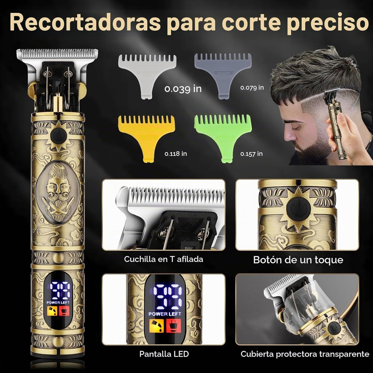 QREEYX Cortadora de pelo para hombre, recortadora de pelo en T, rec...