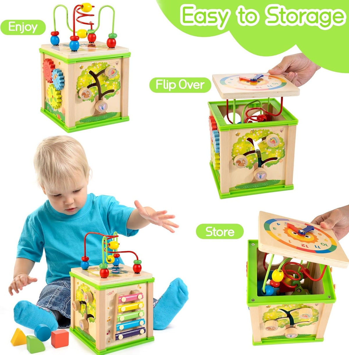 WOODMAM Cubo de Actividades de Madera 7 en 1 | Juguetes Montessori...