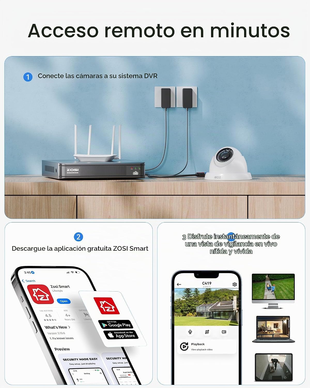Sistema de cámaras de seguridad ZOSI 1080P H.265+ para el hogar, 5M...