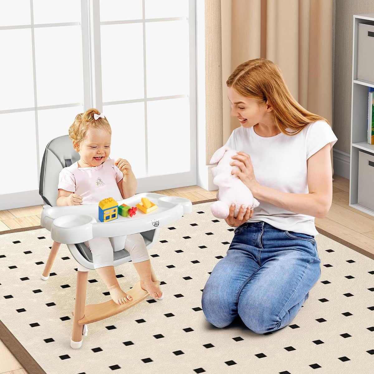 BABY JOY Silla alta para bebé, silla alta de madera para bebés y ni...