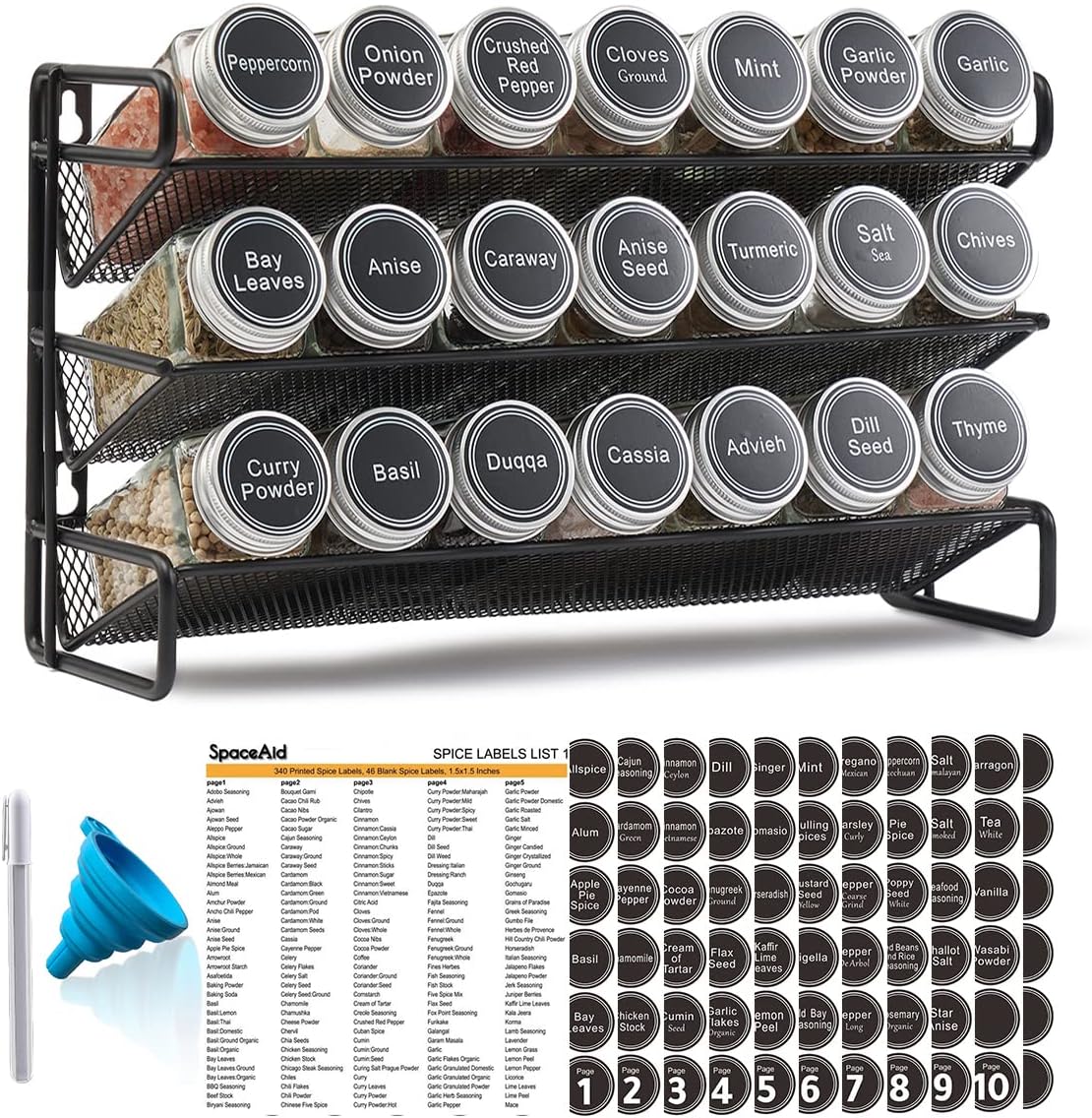 Organizador de estante de especias SpaceAid con 21 tarros de especi...