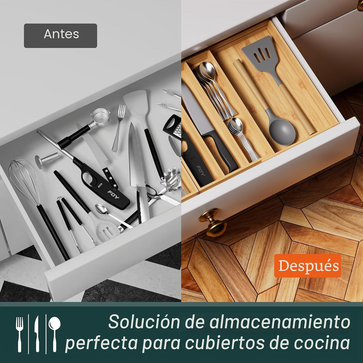 Organizador de cubiertos grande, magnético conectado expandible de...