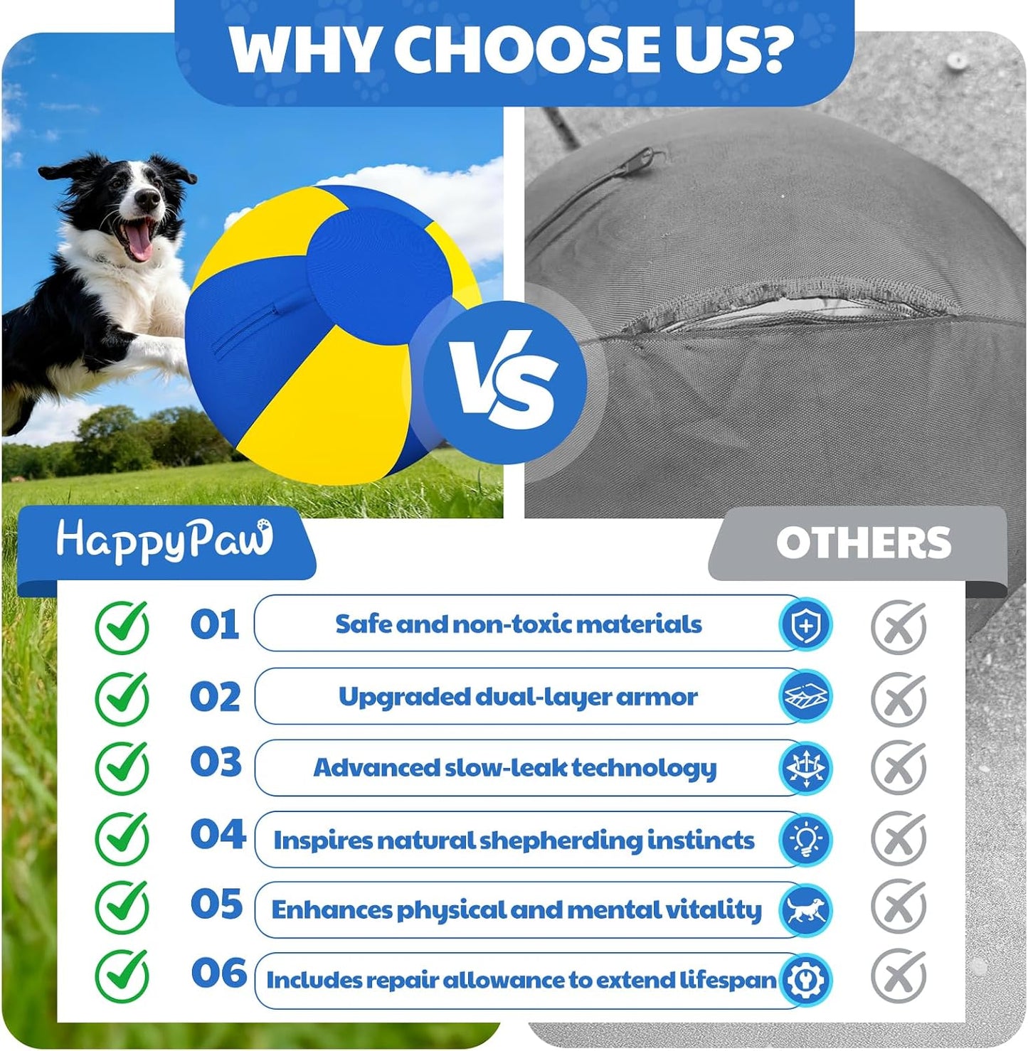Happypaw 3.0 2026 - Pelota de pastor para perros de 18 pulgadas, re...