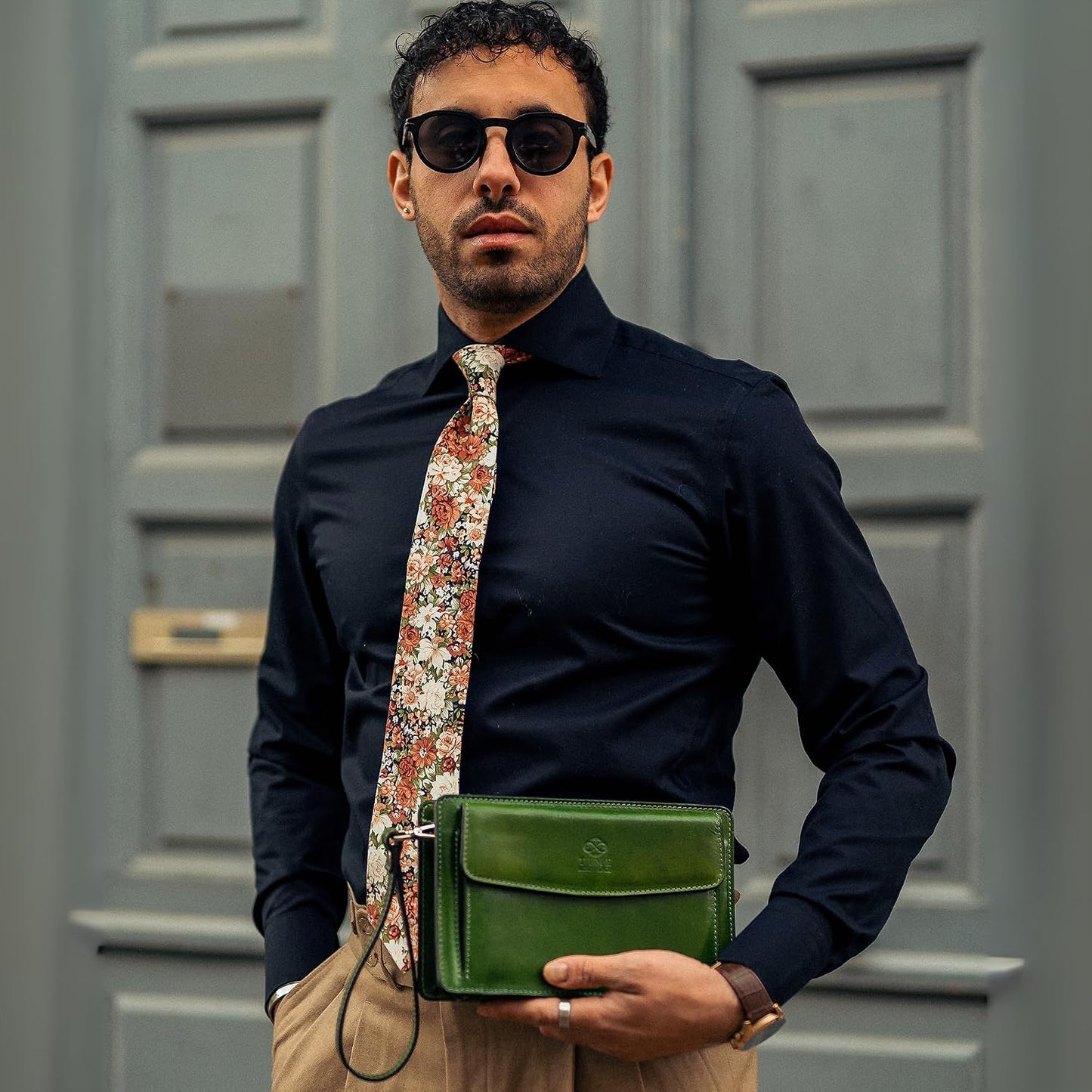 Time Resistance Bolso de mano de cuero para hombre, organizador de...