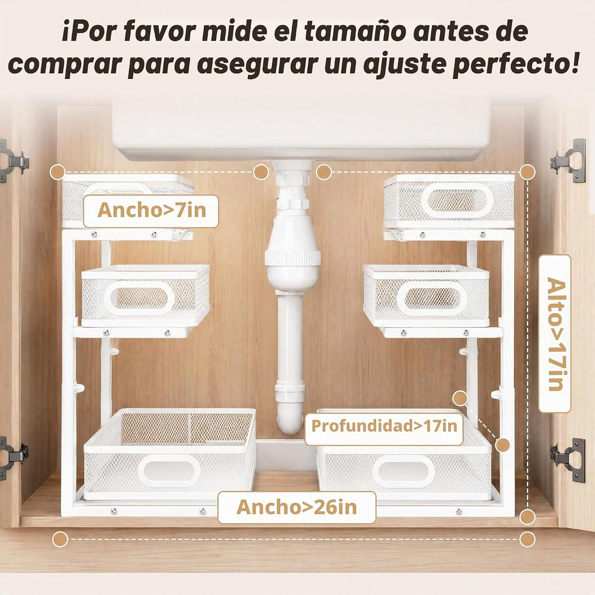 Organizador de 3 niveles para debajo del fregadero, paquete de 2 es...