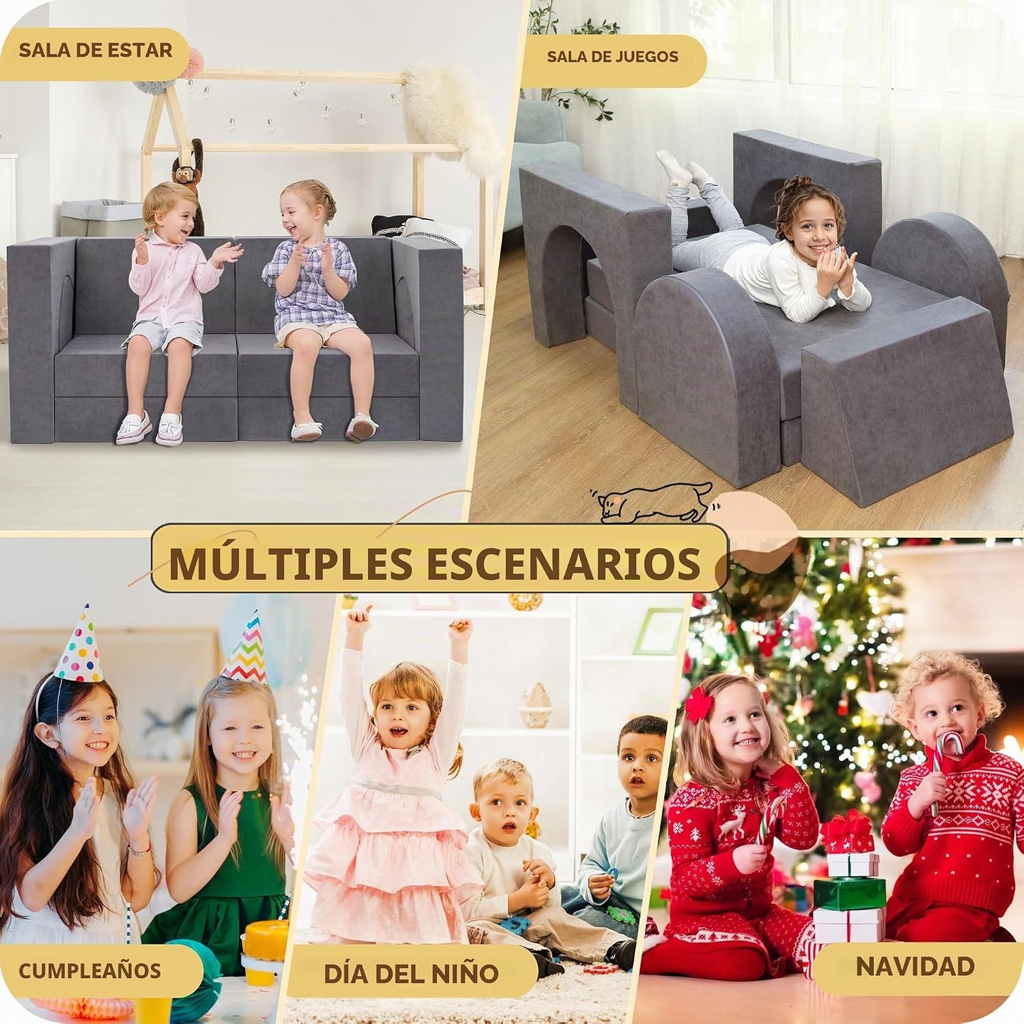 Fvkind Sofá modular de juegos para niños, 10 piezas para niños pequ...