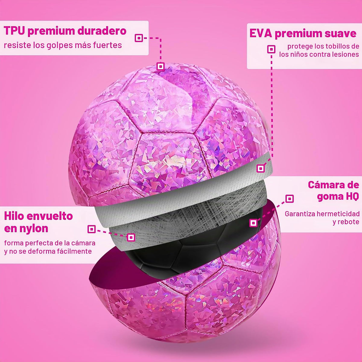 Champhox Pelota de fútbol tamaño 4 con purpurina rosa - Pelota de f...