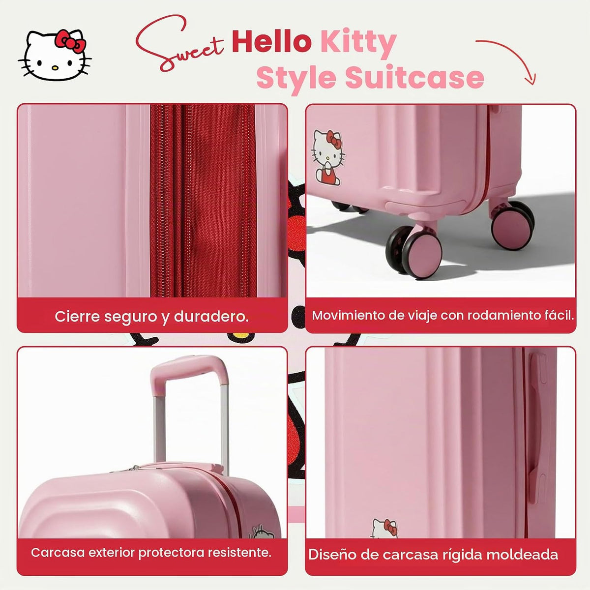 Bioworld Hello Kitty - Maleta moldeada rígida de 22 pulgadas