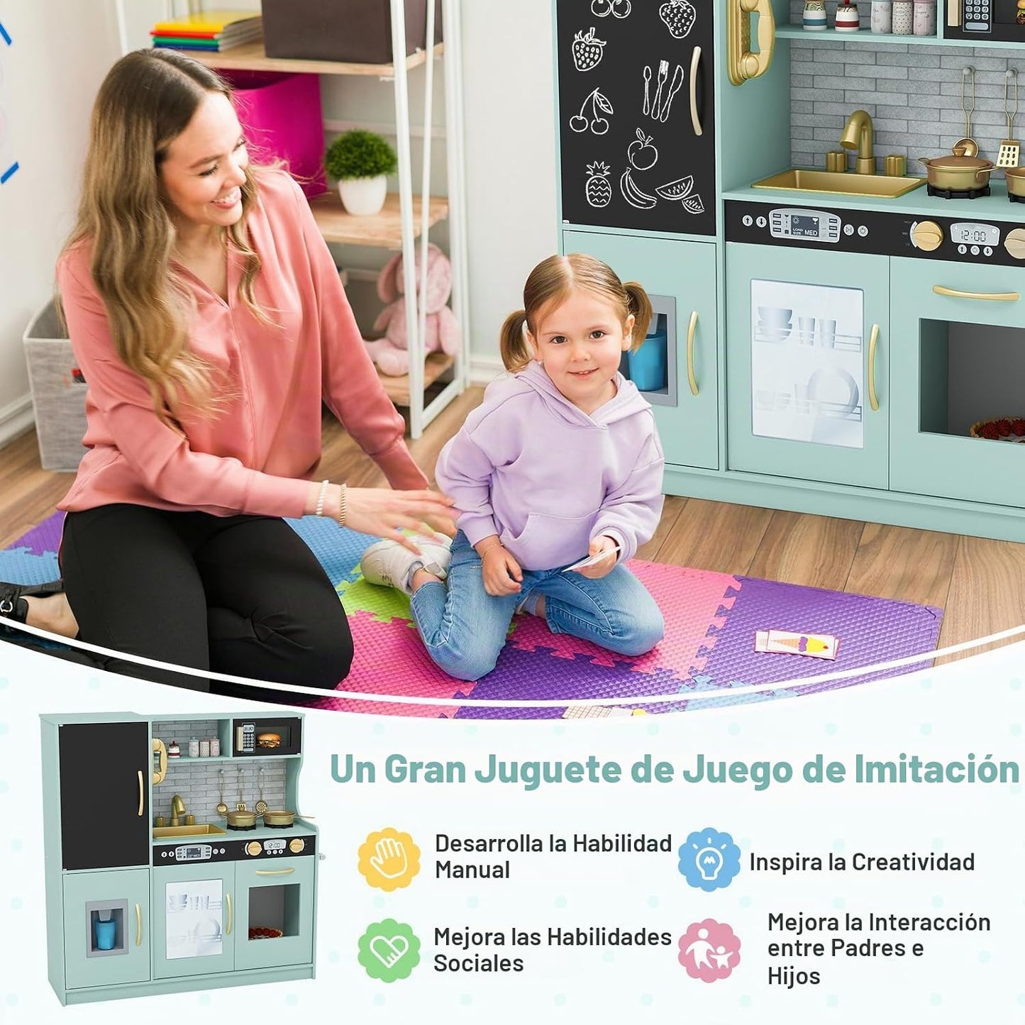 HONEY JOY Juego de Cocina para Niños, Conjunto de Cocina de Juguete...
