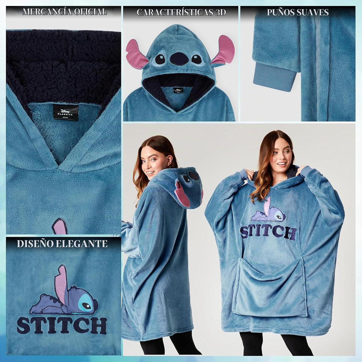 Disney Stitch Blanket - Sudadera con capucha para adultos, 2 en 1,...