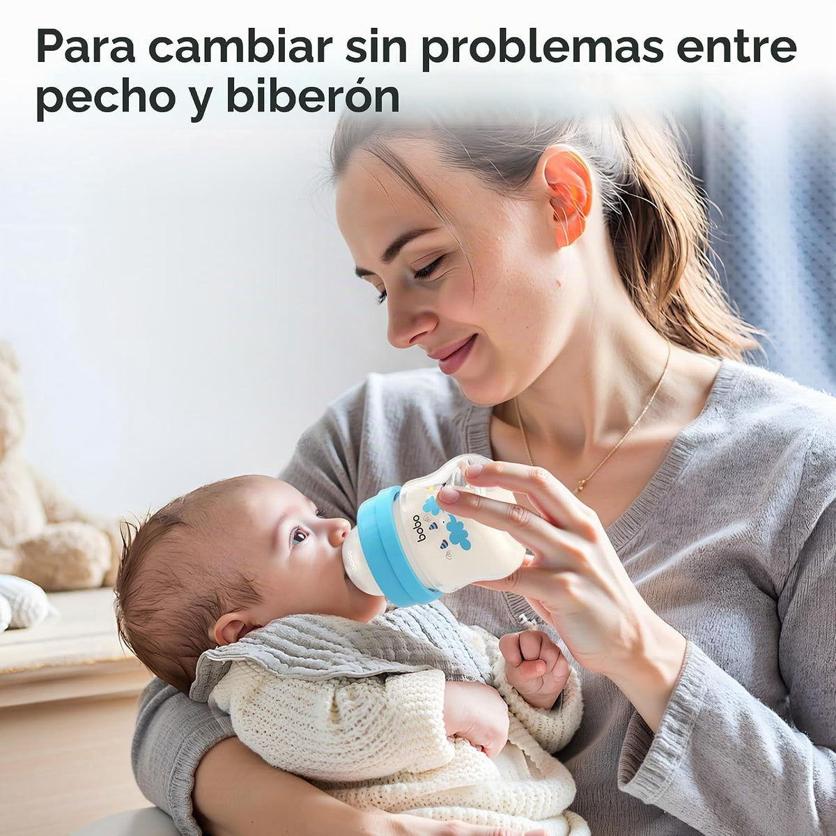 YOHKOH Biberones de vidrio para bebés con tetina de flujo lento, bi...