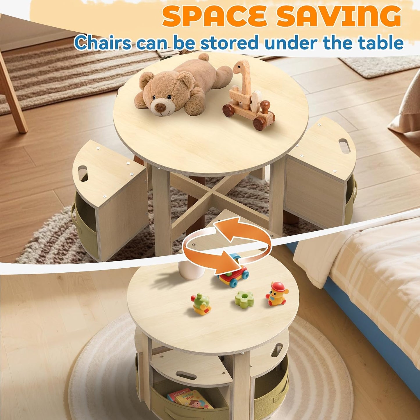 bbgroundgrm Juego de mesa y silla con 4 taburetes de almacenamiento...