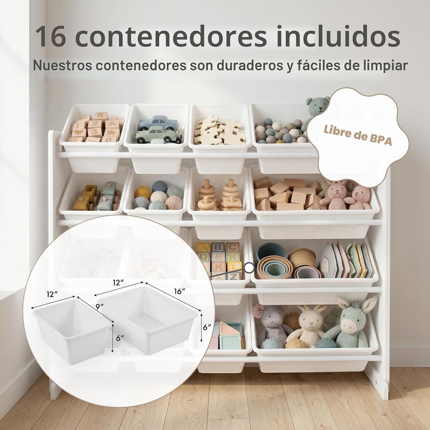 Humble Crew Organizador de juguetes para niños con 16 contenedores,...