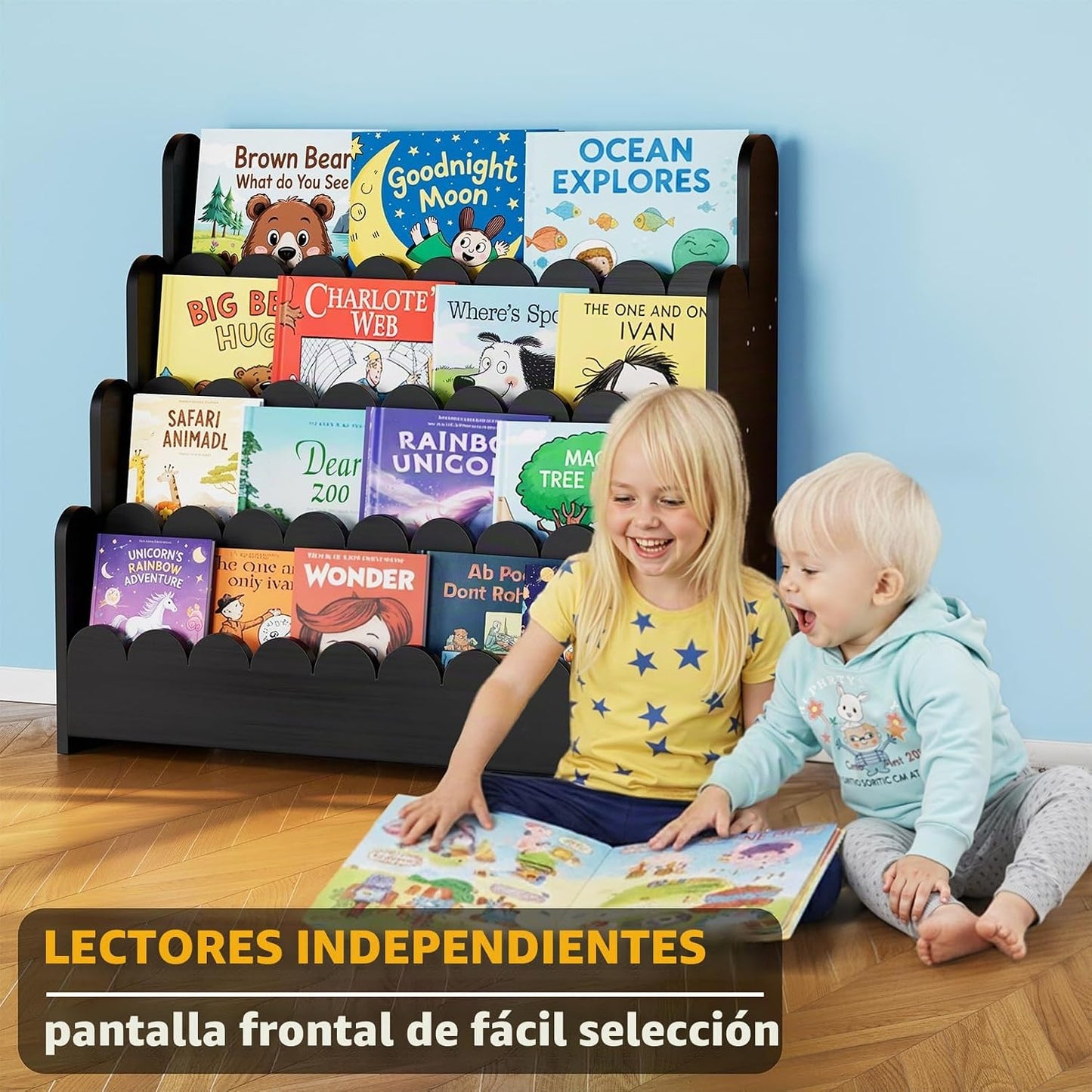 SpaceAid Estantería Festoneada de 4 Niveles, Estantería Montessori...