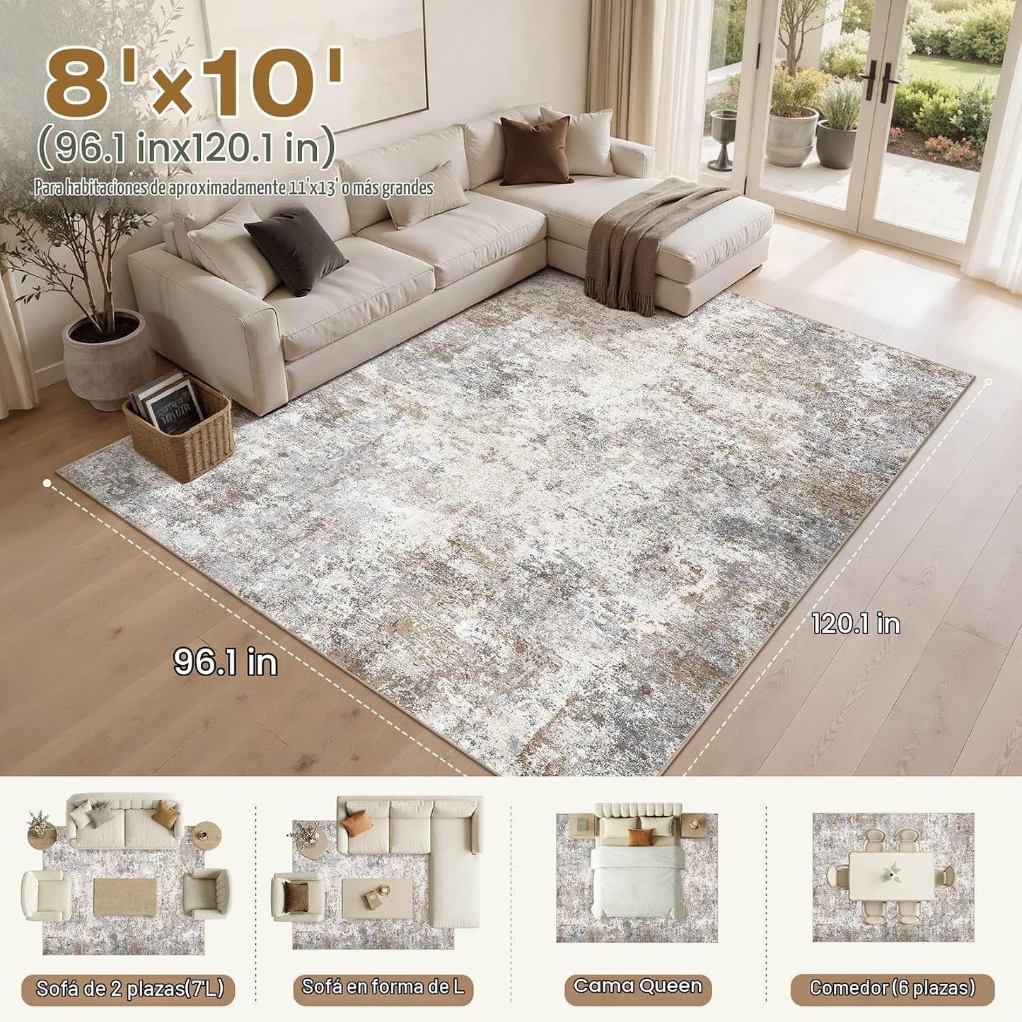 UERMEI - Tapete de área de 8 x 10 pies para sala de estar, lavable,...