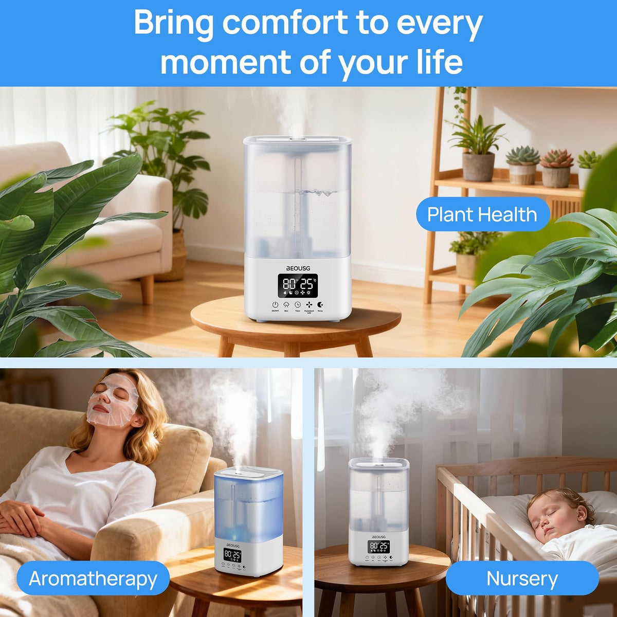 BEOUSG Humidificador ultrasónico de llenado superior de 5L, humidif...