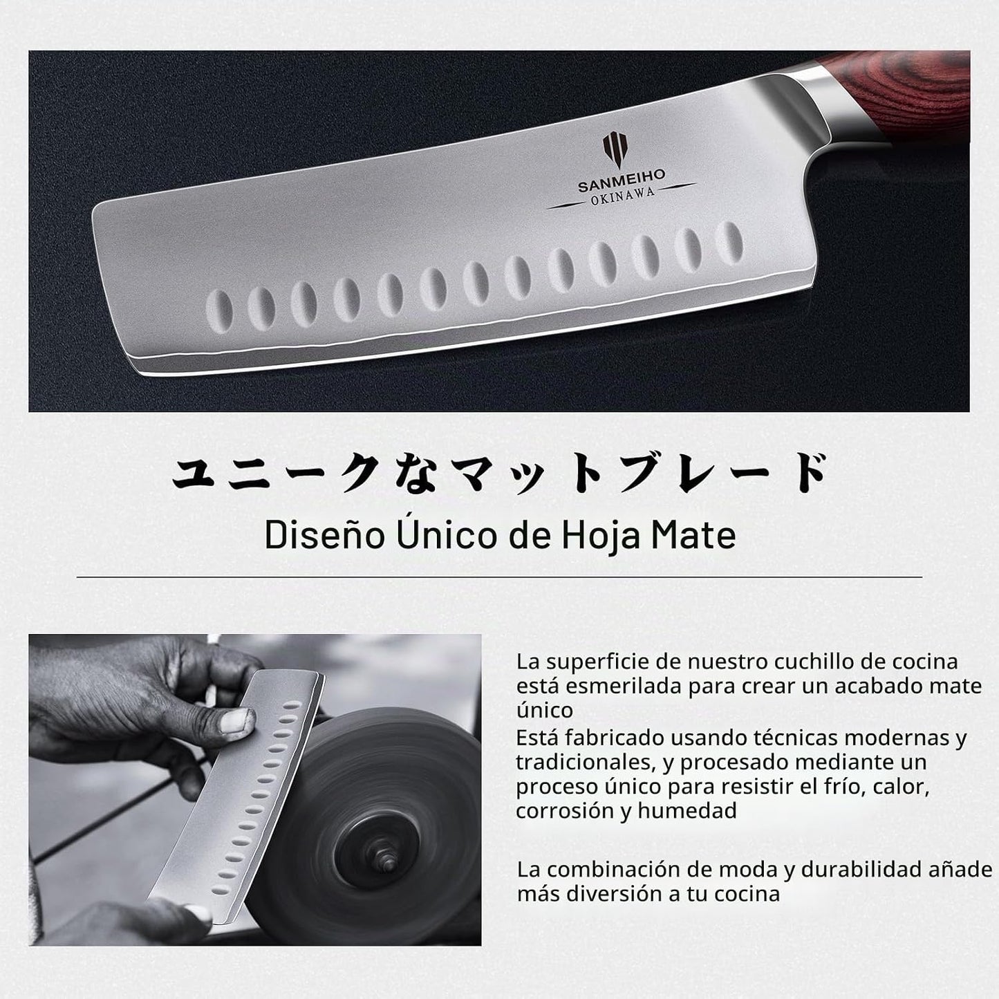 SANMEIHO Cuchillo Nakiri de 7 pulgadas, cuchillo japonés 10Cr15MoV...