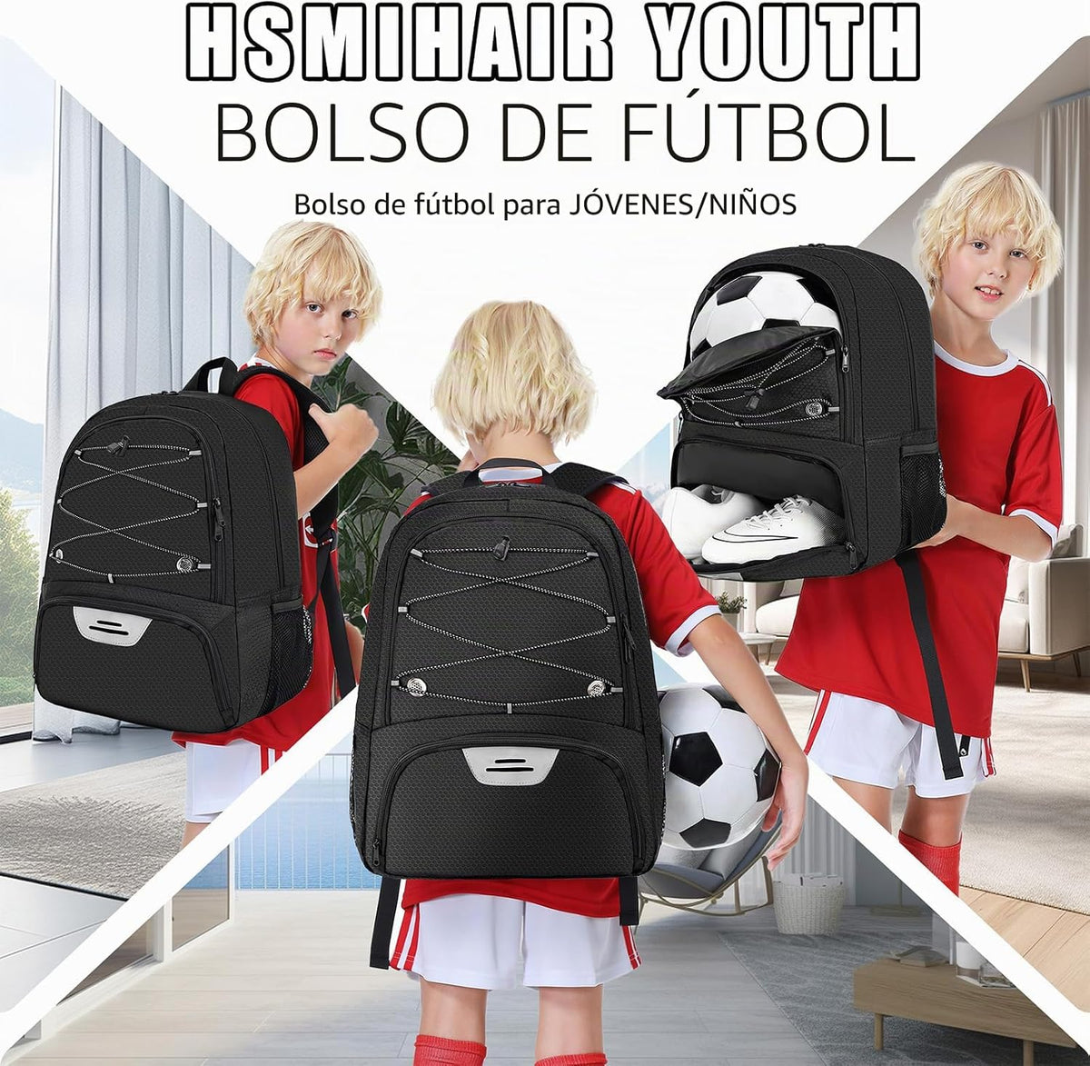 Hsmihair - Mochila de fútbol juvenil - Mochila para fútbol y balonc...