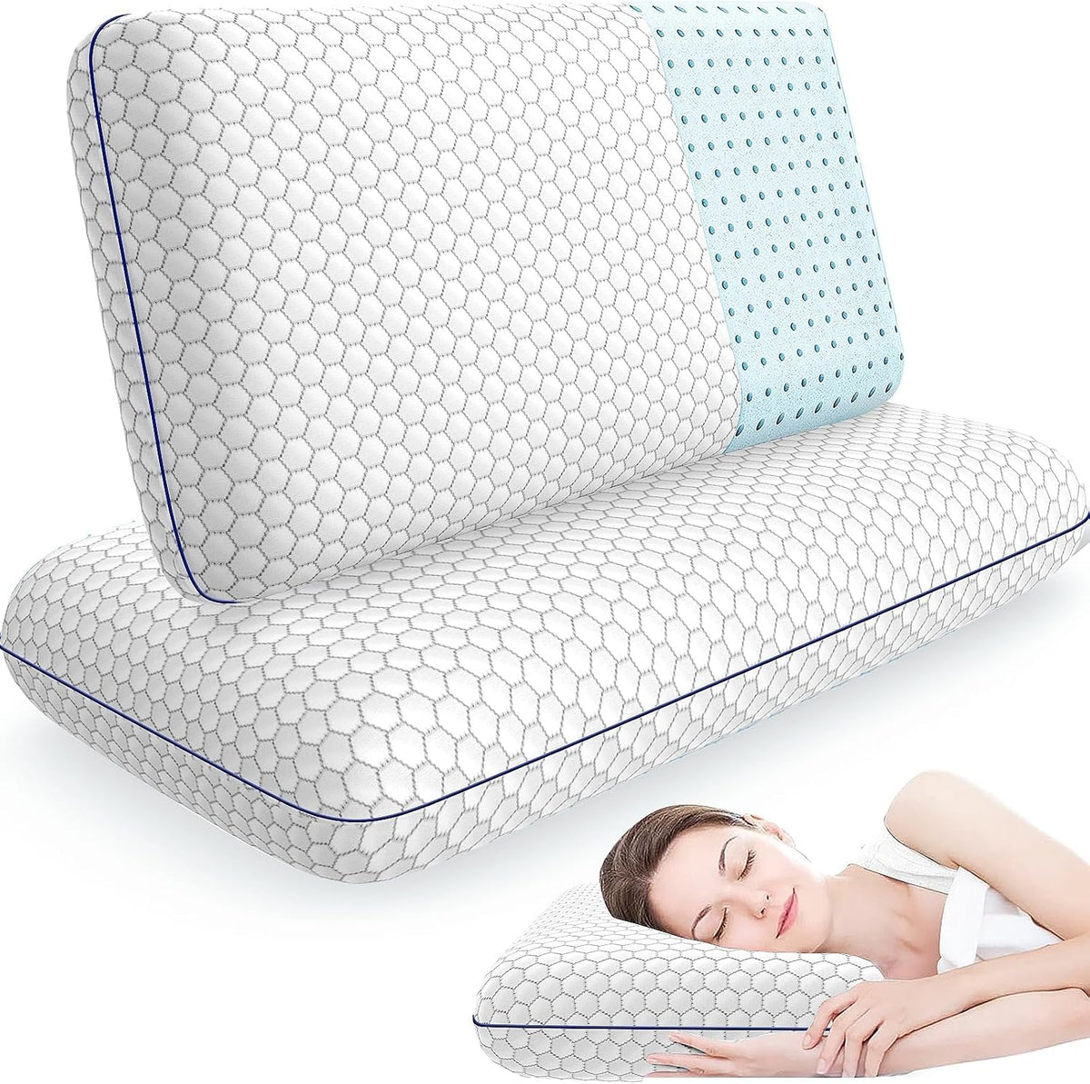 CushyOasis Almohadas de espuma viscoelástica para dormir de lado, e...