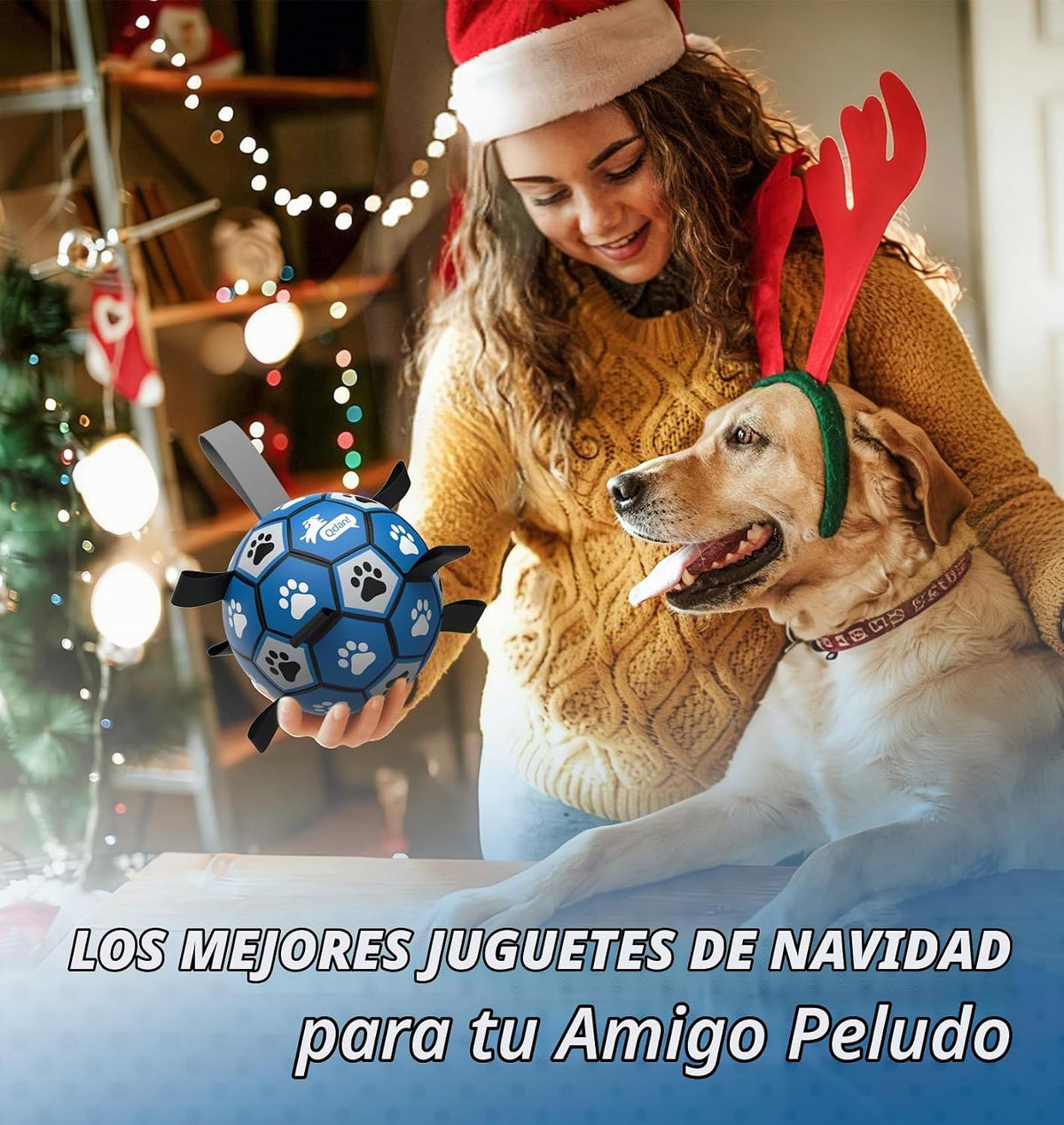 QDAN Pelotas para perros, pelota de fútbol con correas, juguete de...