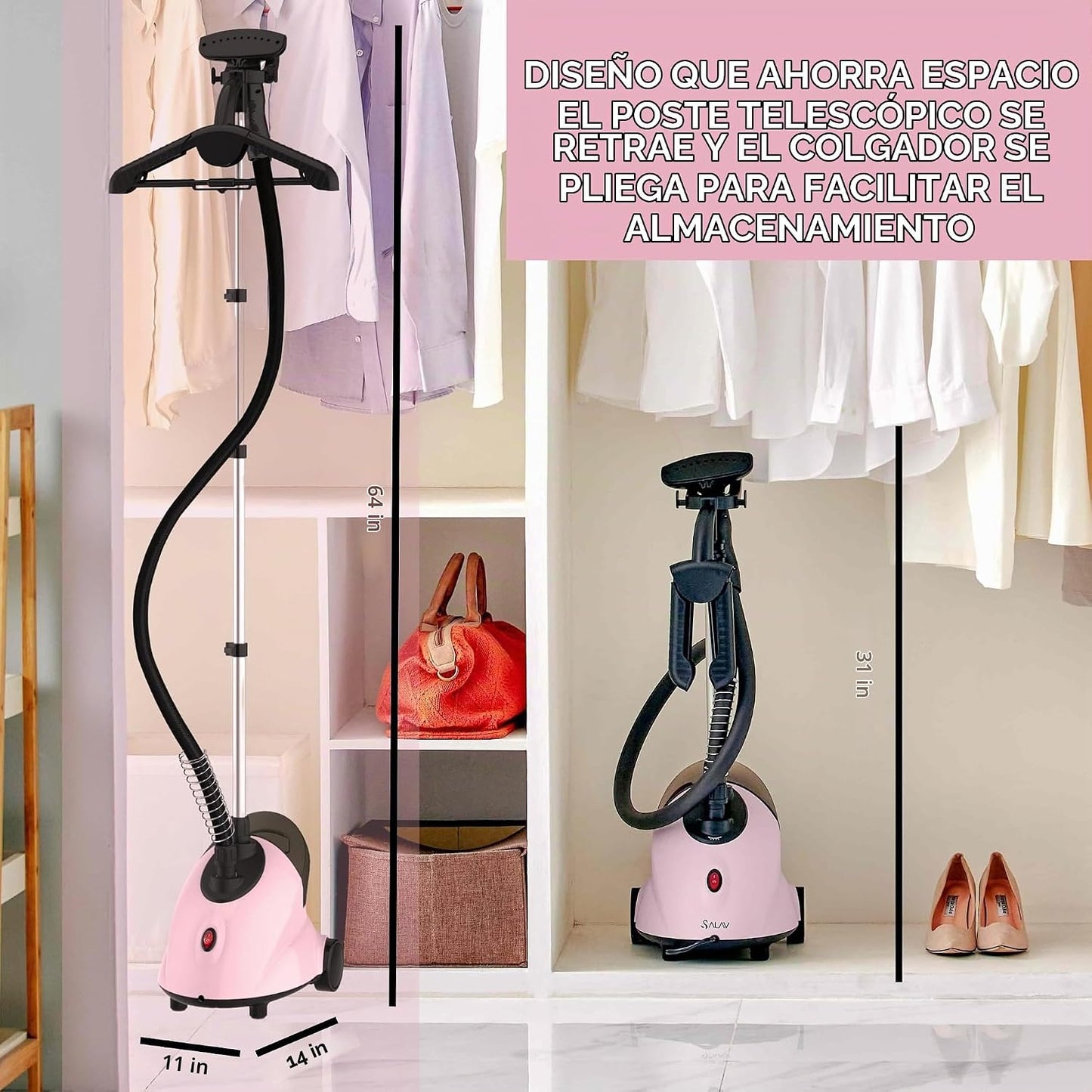 SALAV GS18-DJ - Vaporizador de ropa de pie con ruedas giratorias pa...