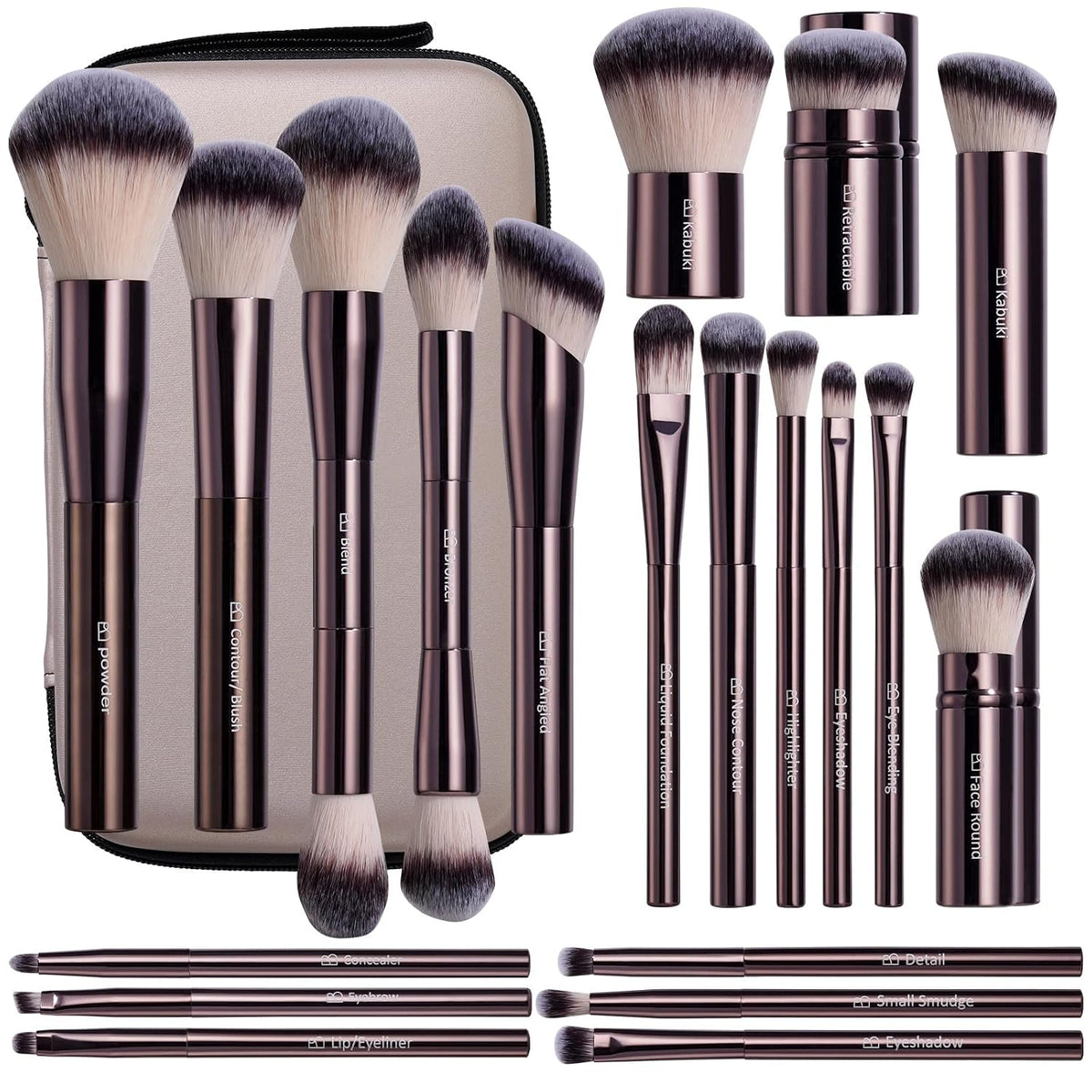 BS-MALL Brocha de maquillaje profesional con estuche de viaje, incl...