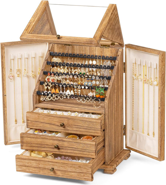 Srillollar Organizador de joyero, cajas de joyería de madera rústic...
