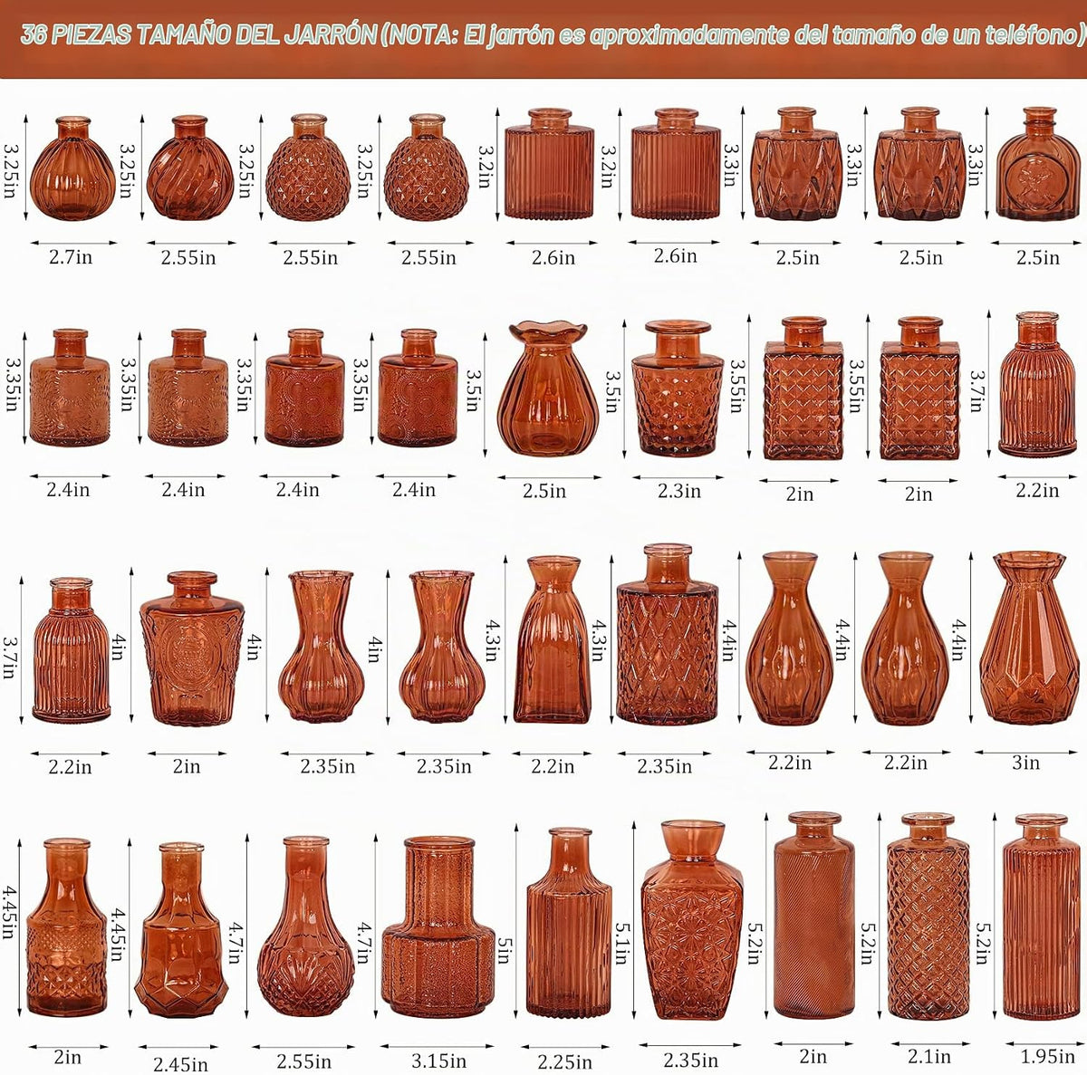 36 piezas de juego de jarrones de brotes pequeños botellas de vidri...