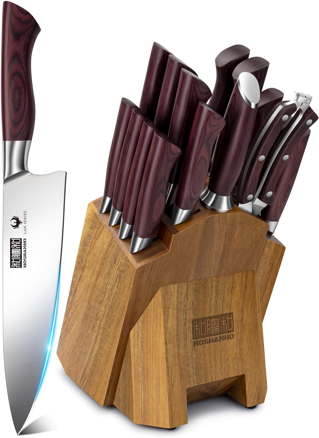 HOSHANHO Juego de 18 cuchillos de cocina, cuchillos de chef afilado...