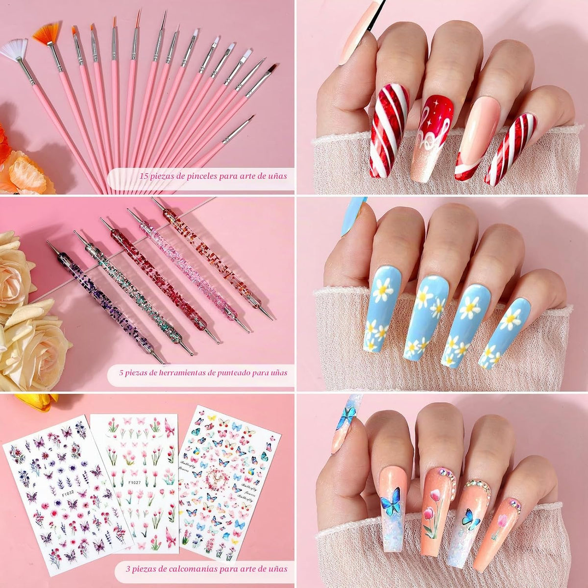 Kit de uñas postizas acrílicas, kit de uñas postizas a presión con...