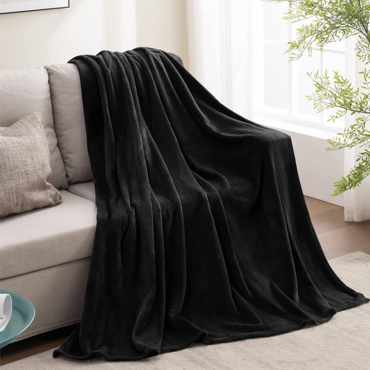BEDELITE - Manta de vellón negra para sofá y cama, afelpada, suave...