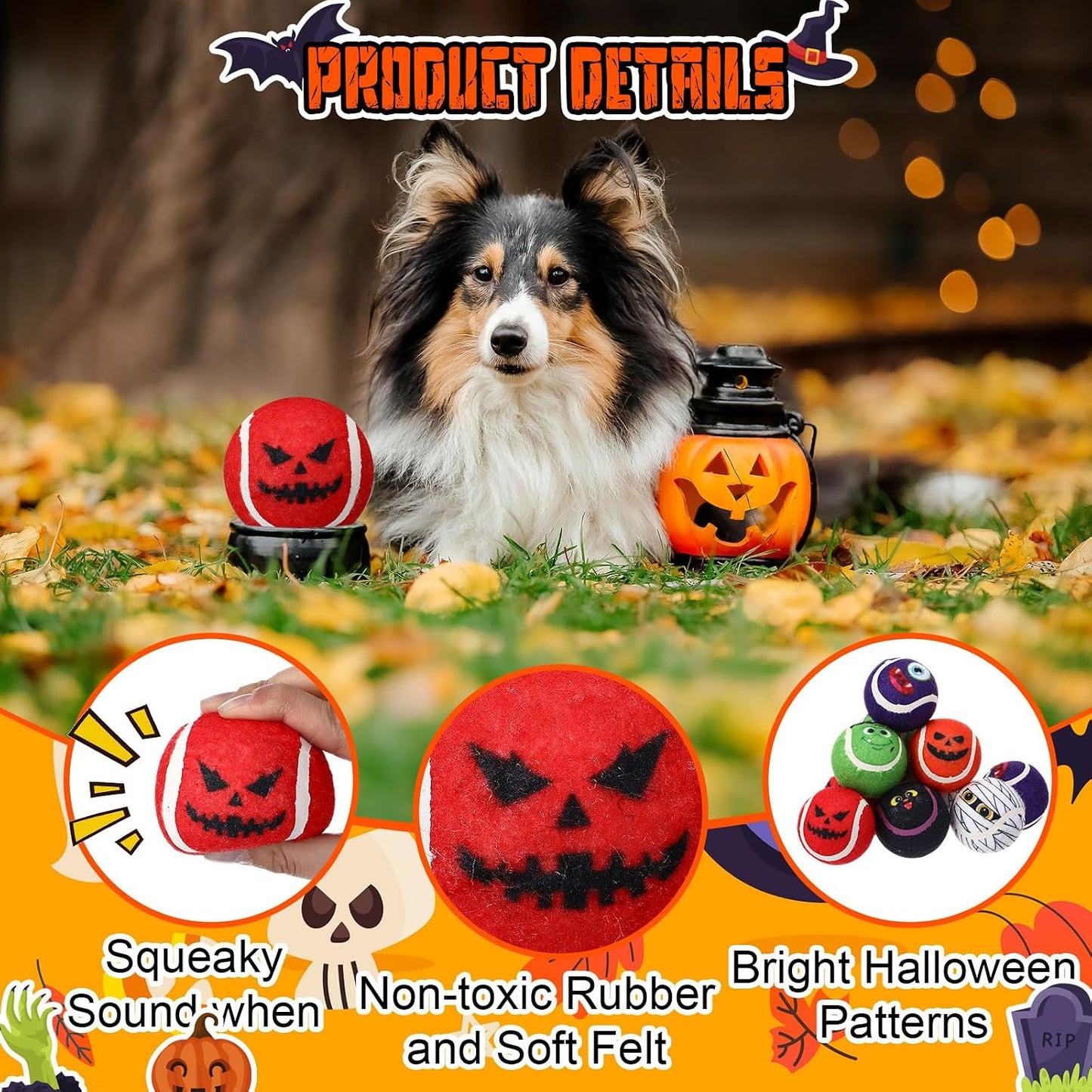 Civaner 6 juguetes de Halloween para perros a granel, pelotas de te...