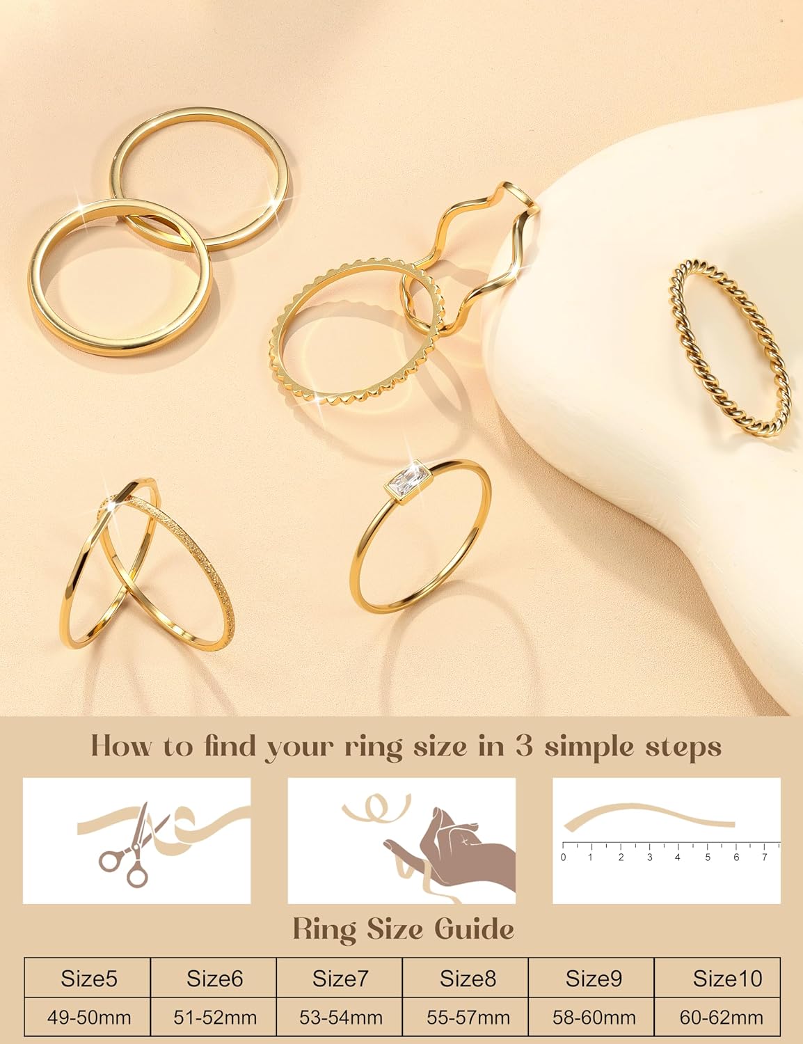 THUNARAZ 8 piezas de anillos apilables para mujer sin deslustre, an...