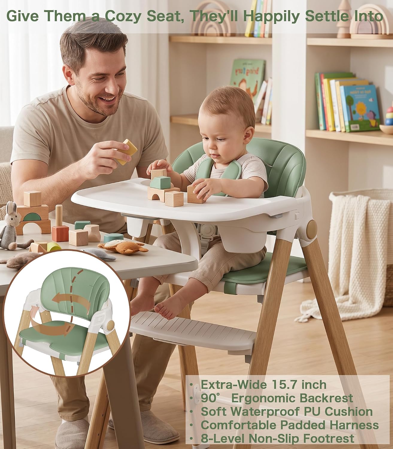 Silla alta plegable 5 en 1 para bebé, taburete para niños pequeños,...