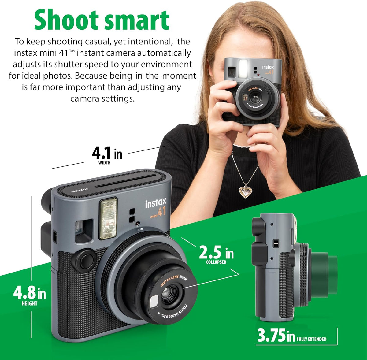 Fujifilm Cámara Instax Mini 41 de película instantánea negra + paqu...