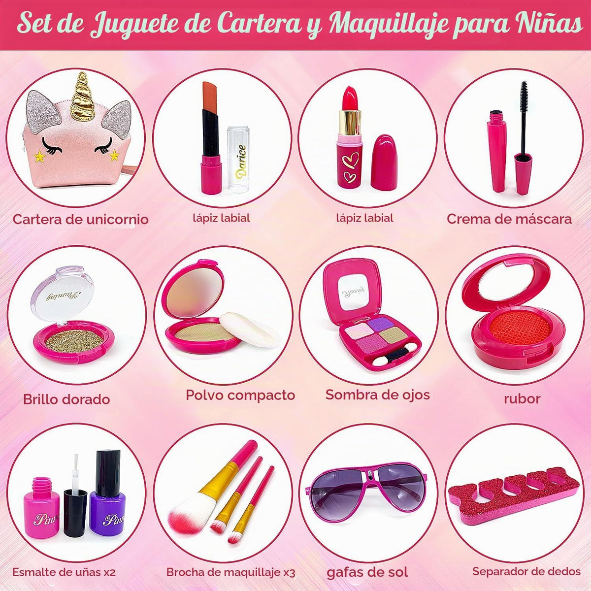 Kit de maquillaje de unicornio para niñas pequeñas, juego de maquil...