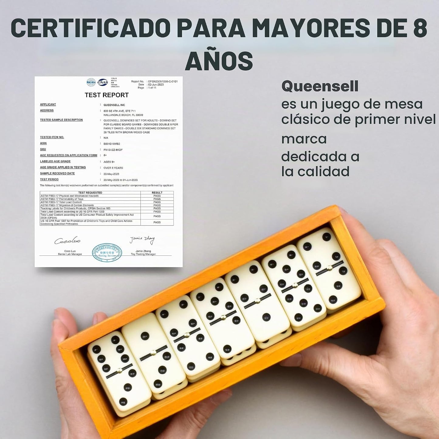 Queensell Juego de dominó para adultos, juego de dominó doble de 6...