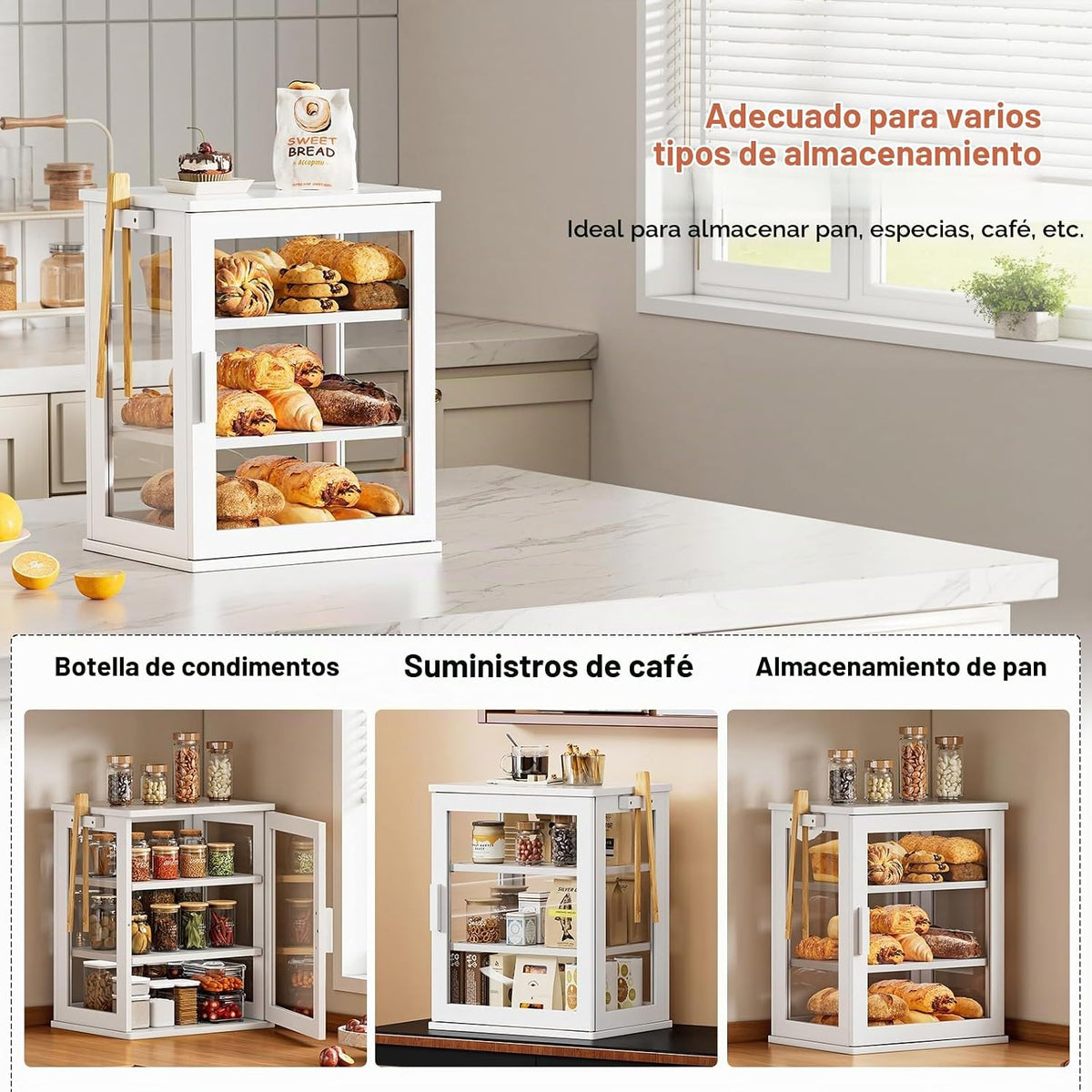 WOWLIVE Caja de Pan para Encimera de Cocina, Contenedor de Almacena...